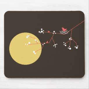 Simple Minimalist Whimsical Nesting Birds & Family Mouse Mat