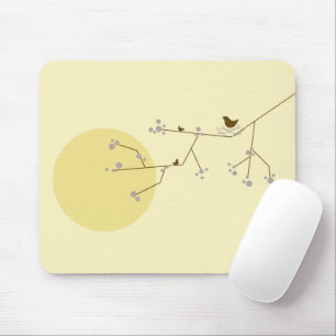 Simple Minimalist Whimsical Nesting Birds & Family Mouse Mat