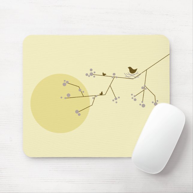 Simple Minimalist Whimsical Nesting Birds & Family Mouse Mat (With Mouse)