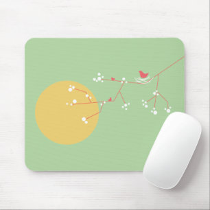 Simple Minimalist Whimsical Nesting Birds & Family Mouse Mat