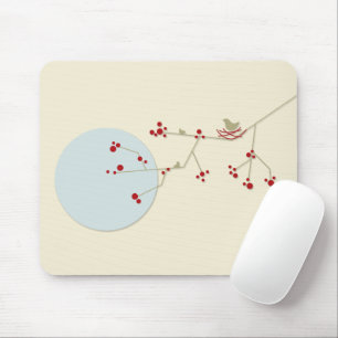 Simple Minimalist Whimsical Nesting Birds & Family Mouse Mat