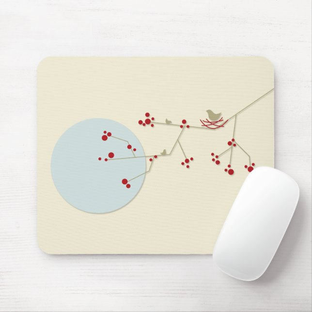 Simple Minimalist Whimsical Nesting Birds & Family Mouse Mat (With Mouse)