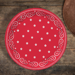 Simple Minimalist Whimsical Rustic Red Bandanna Paper Plate