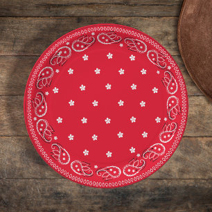 Simple Minimalist Whimsical Rustic Red Bandanna  Paper Plate