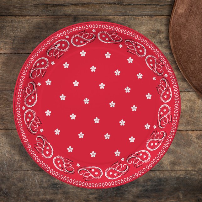 Simple Minimalist Whimsical Rustic Red Bandanna  Paper Plate (Creator Uploaded)