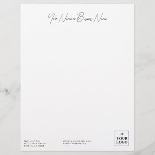 Simple Minimalist White Address Name Logo Custom Letterhead
