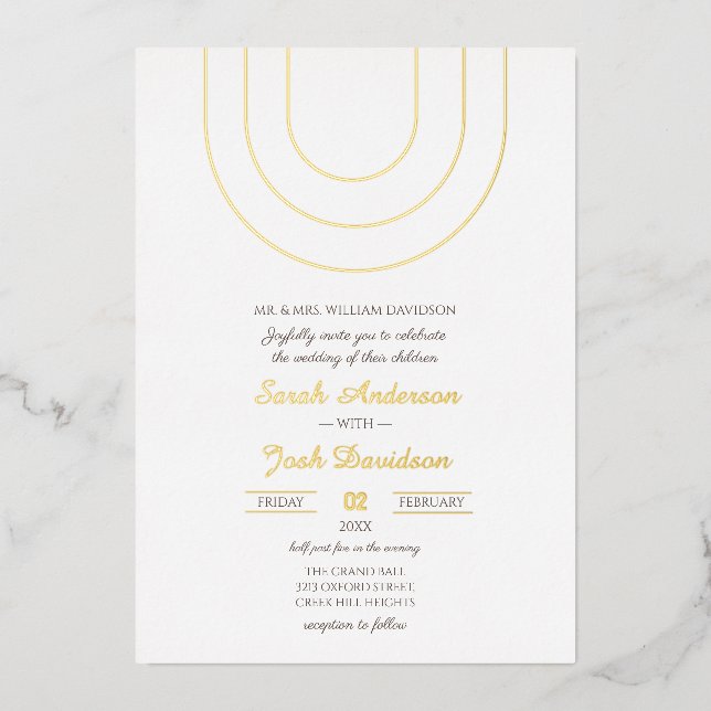 Simple Minimalist White and Golden Wedding Foil (Front)