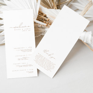 Simple Minimalist White & Beige Wedding Program Menu