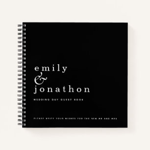 Simple Minimalist White Black Wedding Guest Book