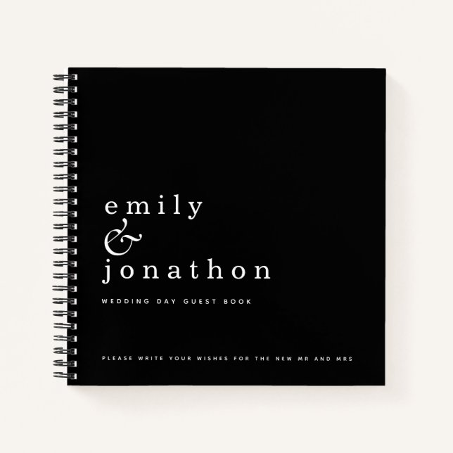 Simple Minimalist White Black Wedding Guest Book (Front)