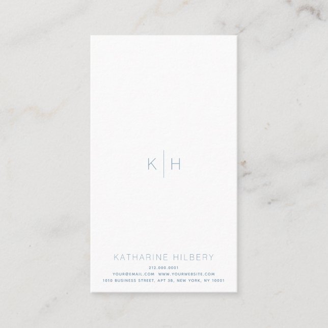 Simple Minimalist White Blue Grey Business Card (Front)