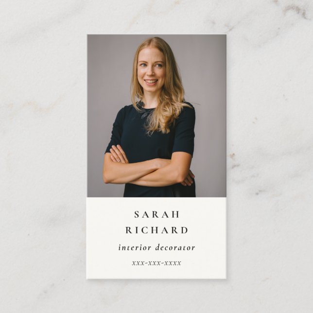 Simple Minimalist White Professional Custom Photo Business Card (Front)