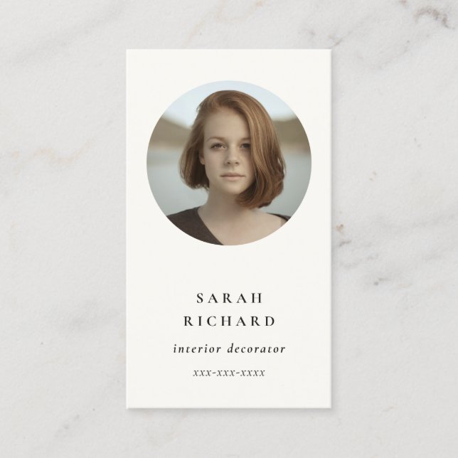 Simple Minimalist White Professional Custom Photo Business Card (Front)