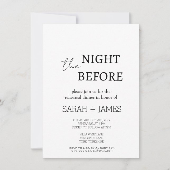 Simple Minimalist White Rehearsal Dinner  Invitation (Front)