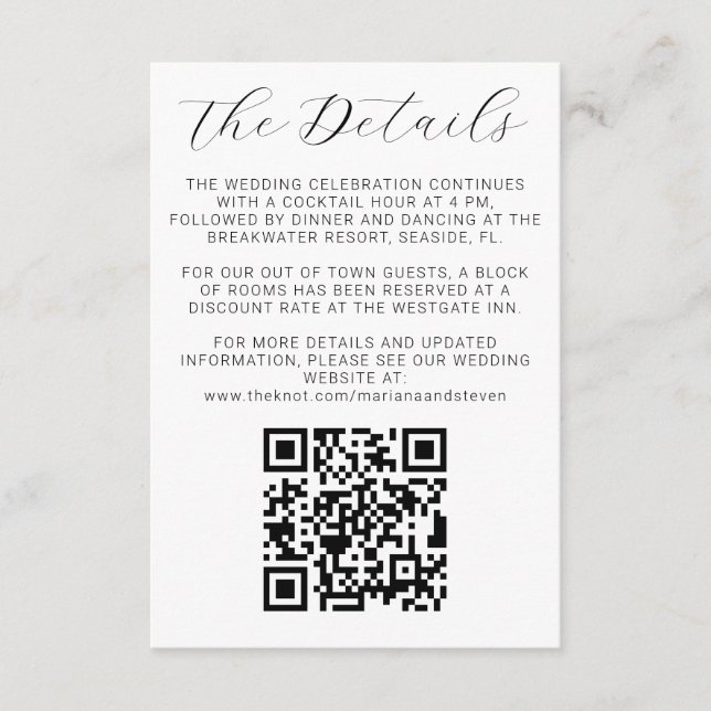Simple Minimalist White Wedding Invitation Details (Front)