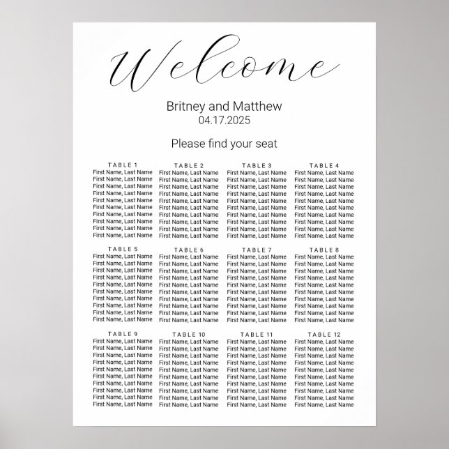 Simple Minimalist White Wedding Seating Chart (Front)