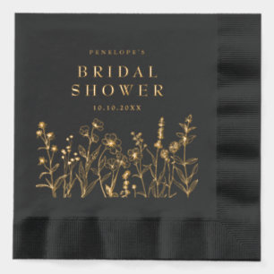 Simple Minimalist  Wildflower Bridal shower Gold Foil Napkins