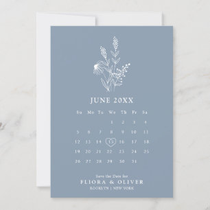 Simple Minimalist Wildflower Dusty Blue Wedding Save The Date