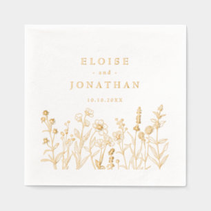 Simple Minimalist Wildflower Wedding Gold Foil Napkins