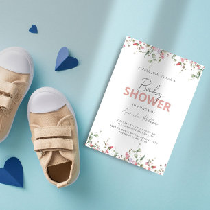 Simple Minimalist Wildflowers Baby Shower Invitation