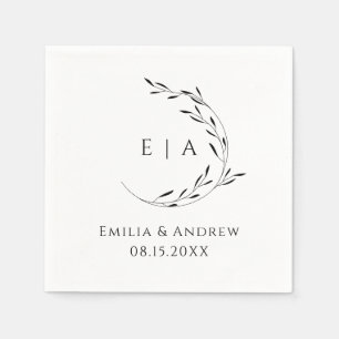 Simple Minimalist Wreath Wedding Monogram Napkin