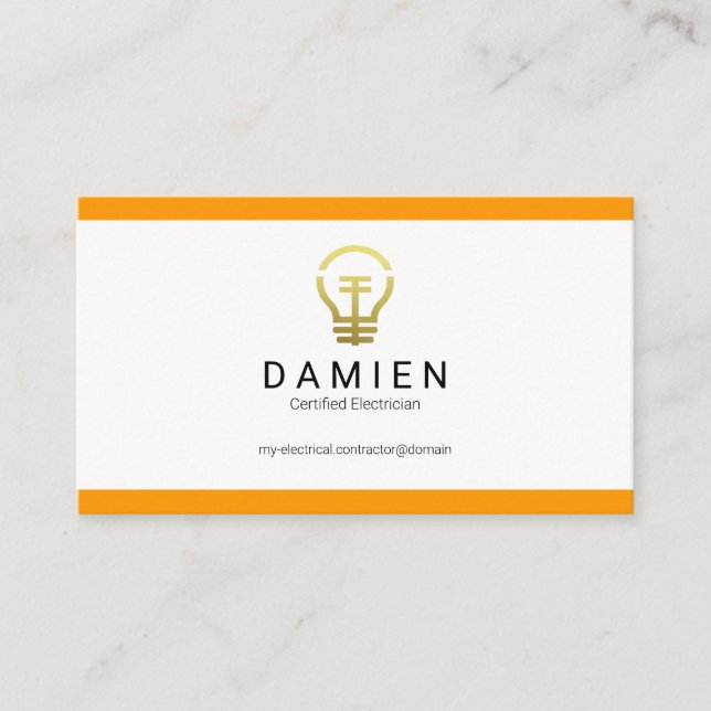 Simple Minimalist Yellow Lines Electrician Business Card (Front)