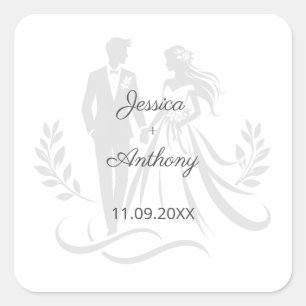 Simple Minimalistc Elegant Custom Name Wedding Square Sticker