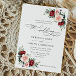Simple Minimalistic Burgundy Blush Floral Wedding Invitation<br><div class="desc">This elegant Romantic Blooms collection features watercolor burgundy and blush florals with greenery leaves paired with a classy serif & delicate sans font in black,  and dusty rose back with a customizable monogram. Matching items available.</div>