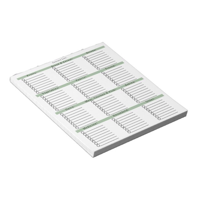 Simple & Minimalistic Grocery Shopping List Notepad (Angled)