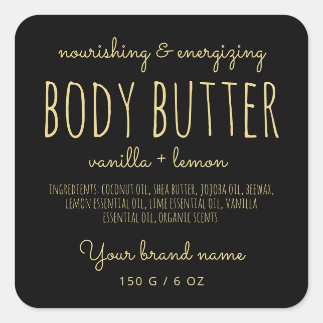 Simple minimalistic packaging black body butter  square sticker (Front)