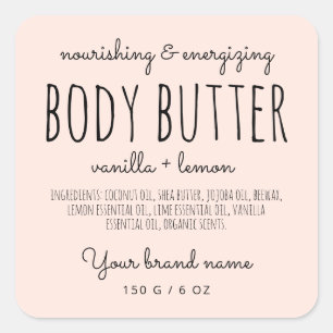 Simple minimalistic packaging blush body butter square sticker