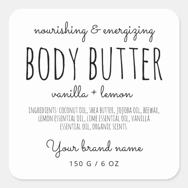 Simple minimalistic packaging white body butter square sticker (Front)