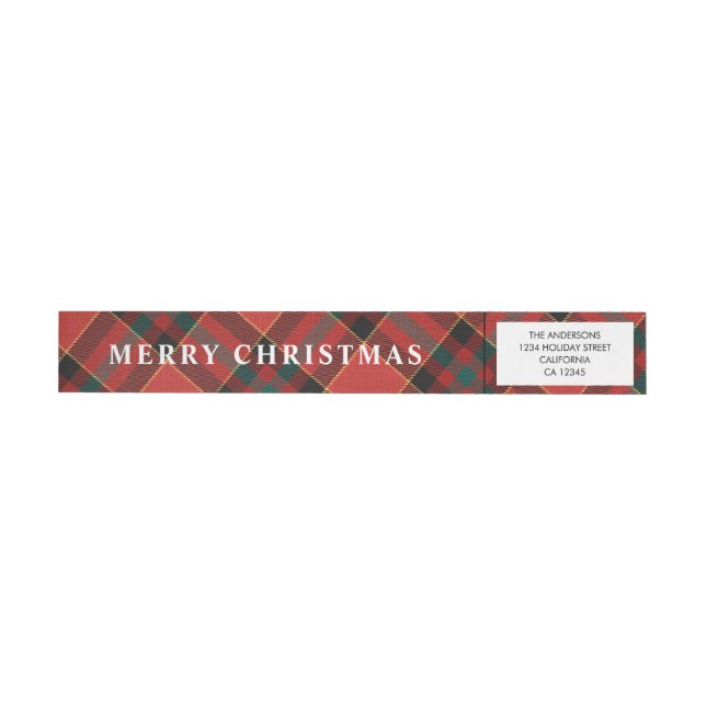 Simple Minimalistic Red and Green Plaid Christmas Wrap Around Label (Individual)