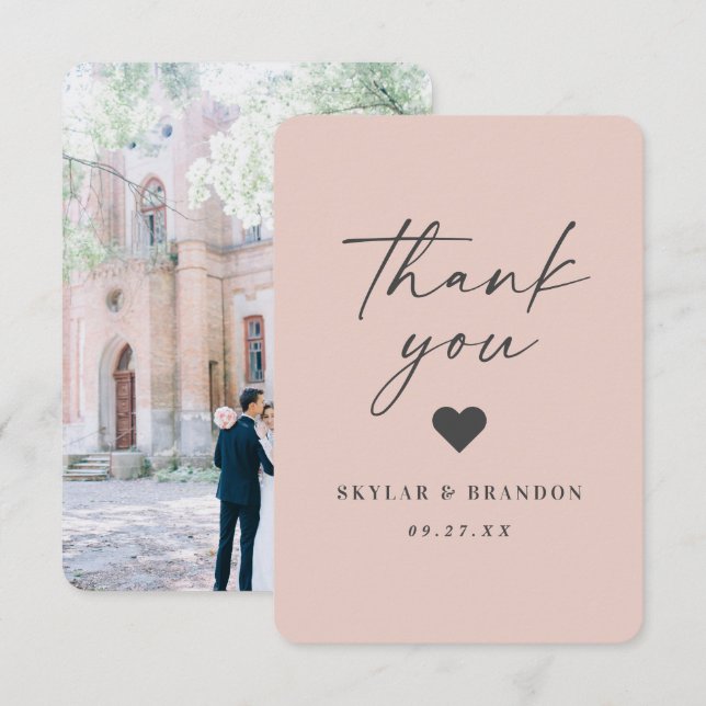 Simple Minimalistic Solid Colour Light Pink Weddin Thank You Card (Front/Back)