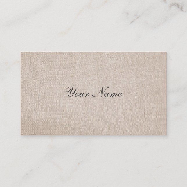 Simple Minimalistic Tan Beige Linen Business Card (Front)