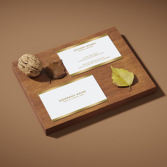 Simple Minimalistic White Gold Accents Business Card (Creator Uploaded)