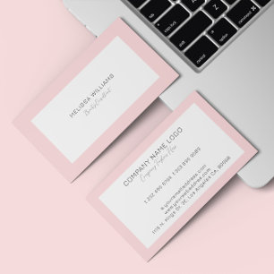 Simple Minimalistic White & Pink Border Busi Business Card