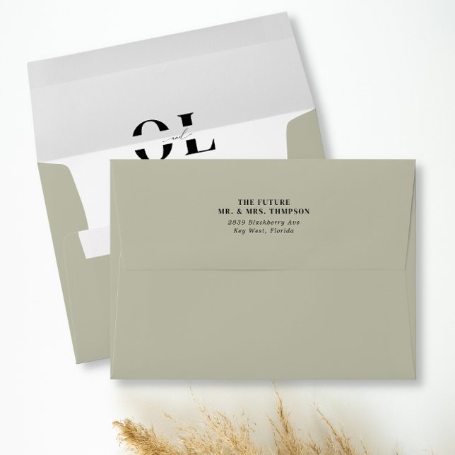 Simple MinimalistMonogram Green Sage Pre-Addressed Envelope (Creator Uploaded)