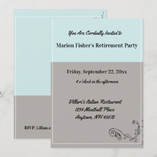 Simple Mint Blue Grey Retirement Party Restaurant Invitation