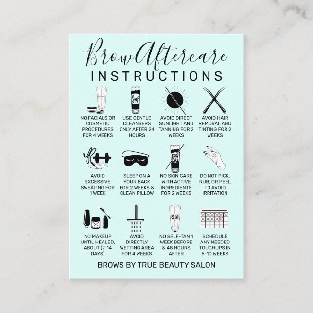 Simple Mint Green Brows Aftercare Icon Business Card (Front)