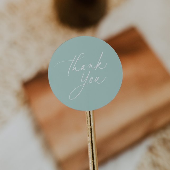 Simple Mint Green Calligraphy Script Thank You Classic Round Sticker (Creator Uploaded)