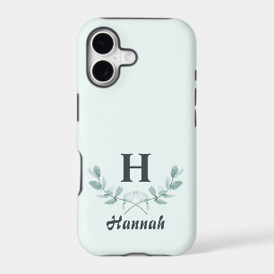 Simple Mint Green Eucalyptus Leaf Monogrammed