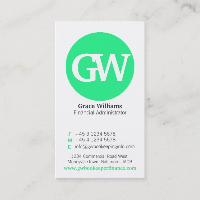 Simple mint green grey circle business cards (Front)