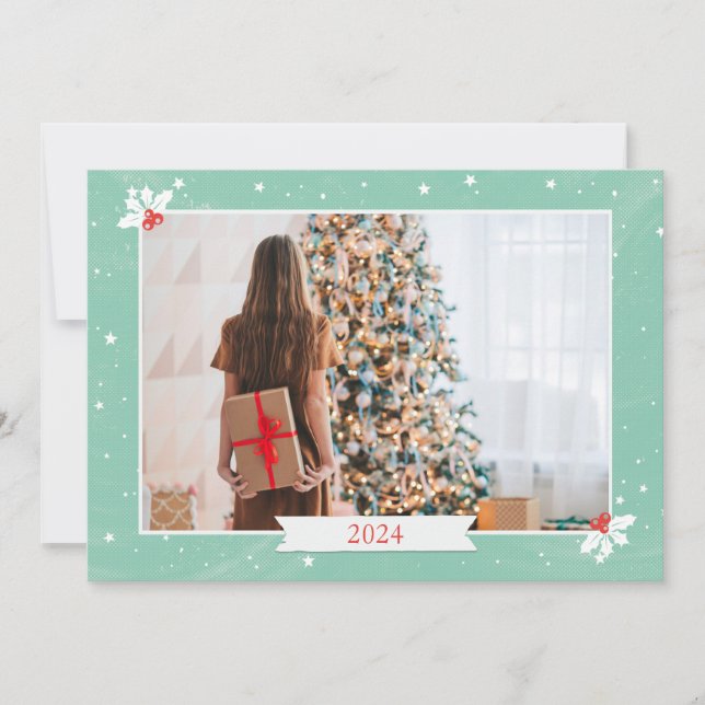Simple Mint Green Merry Christmas Photo Card (Front)