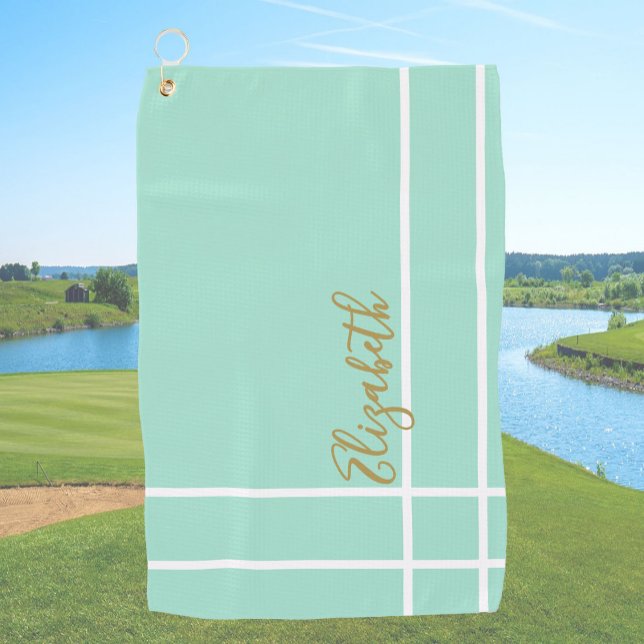 Simple mint green minimalist custom name ladies  golf towel (Creator Uploaded)