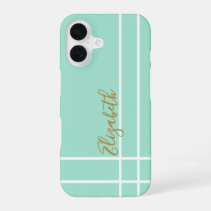 Simple mint green minimalist custom name ladies iPhone 16 case
