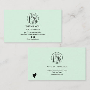 Simple mint green minimalist logo order thank you business card