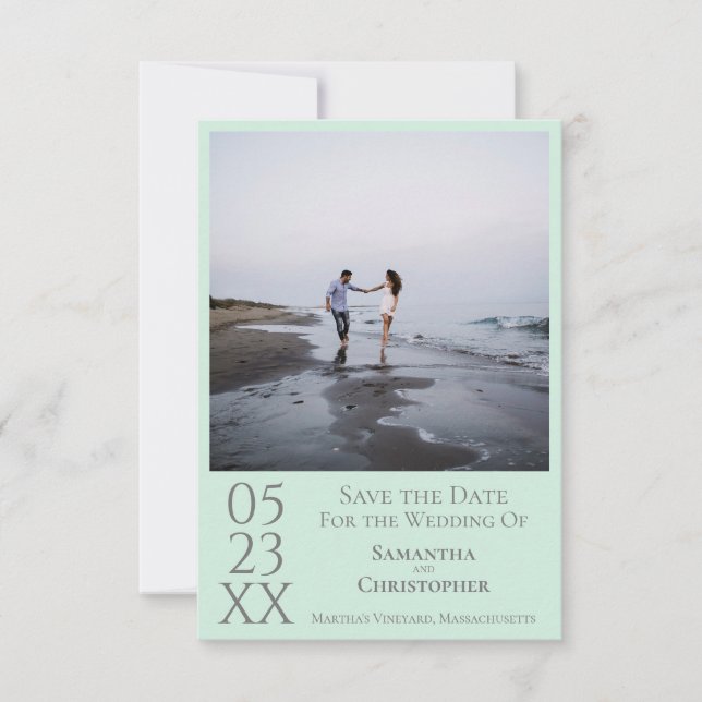 Simple Mint Green Modern Minimalist Photo Wedding Save The Date (Front)