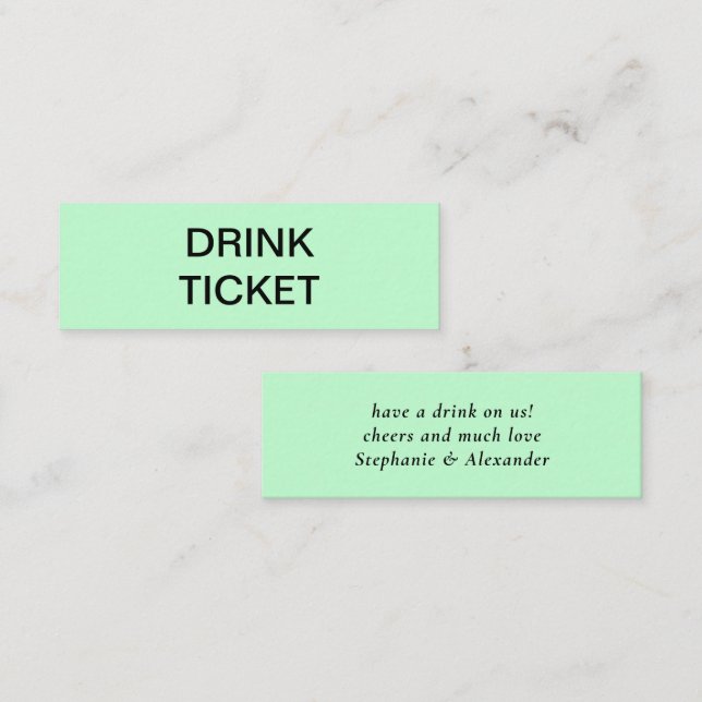 Simple Mint Green Newlywed Wedding Drink Ticket (Front/Back)