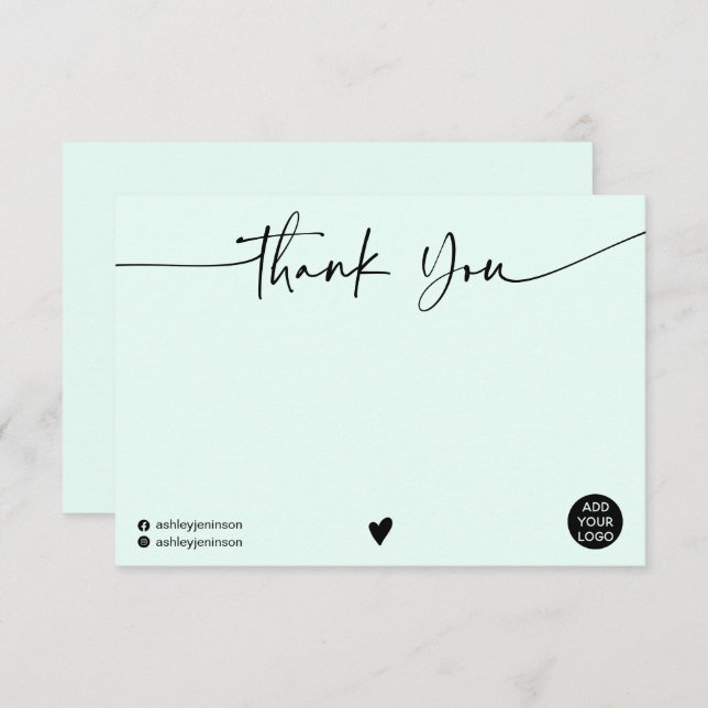 Simple mint green thank you script logo qr code (Front/Back)